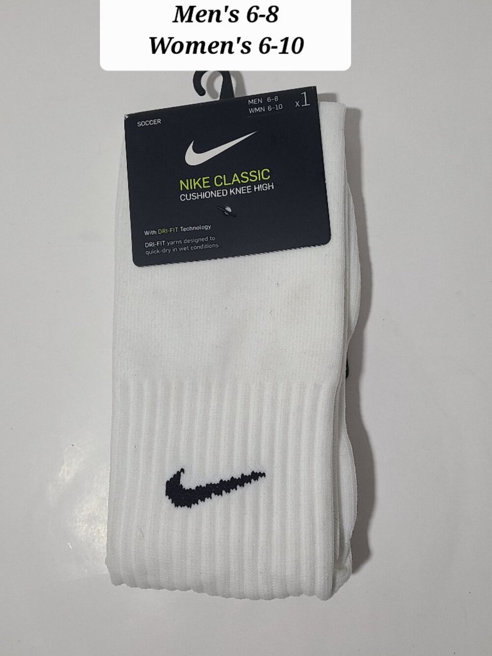Nike Classic Knee High Soccer Socks Men’s 8-12, Woman’s 10-13 Yellow 1 Pair